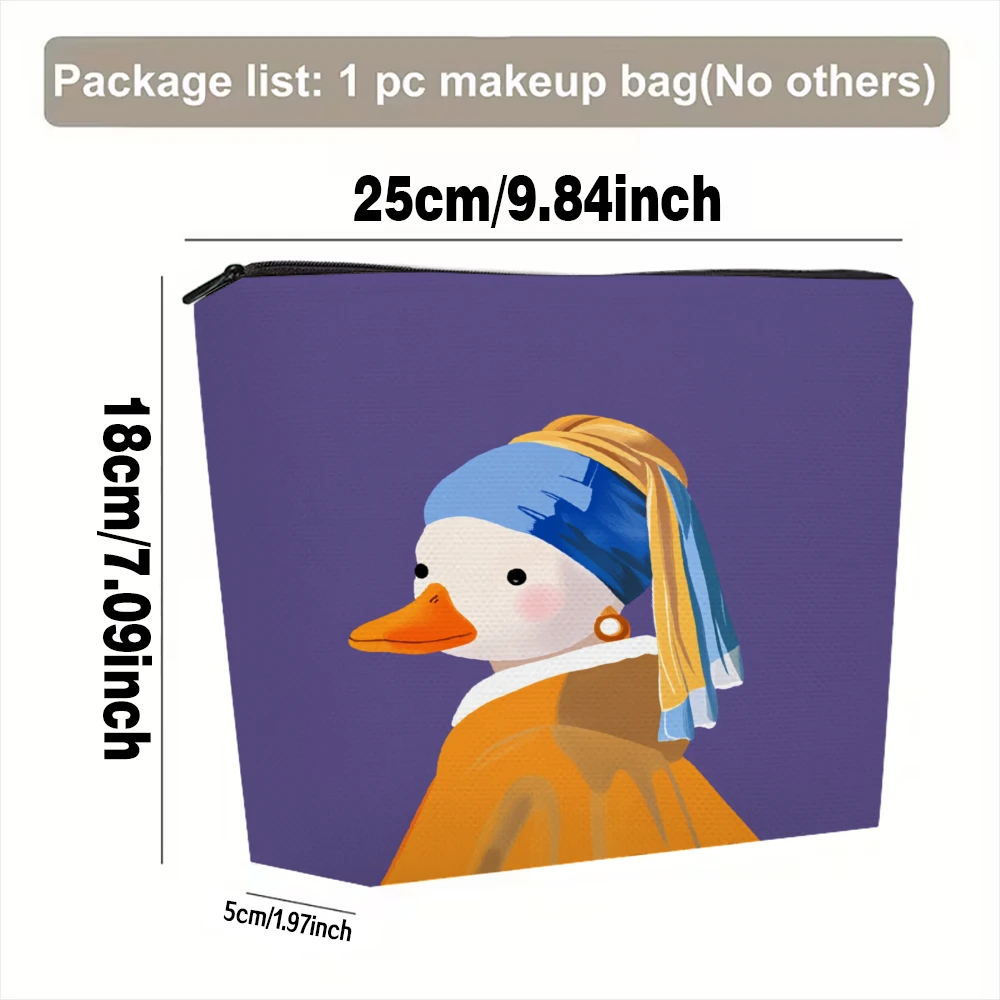 Duck With Pearl Earring Makeup Bags for Girls Cosmetic Pouch Toiletry Bag Pencil Case Travel Storage