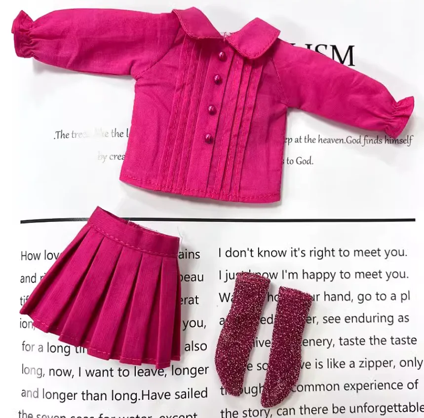 3pcs Blythe/Landoudou clothes Peach shirt+ pleated skirt+ socks 1/6 30cm(Fit for fr pp jenny azone,Pullip,Ob22/24/26, Licca)