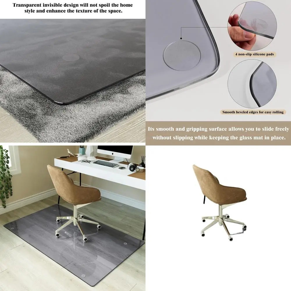 

Grey Heavy-Duty Tempered Glass Chair Mat, 30 x 48, for Hardwood and Carpet Floors, Noiseless Office Desk Protector