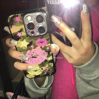 Y2K Spicy Girl Camouflage Star Rose Red Lip Print Korean Cute Phone Case For iPhone 16 15 14 13 12 11 Pro Max XR 7 8 Plus Cover