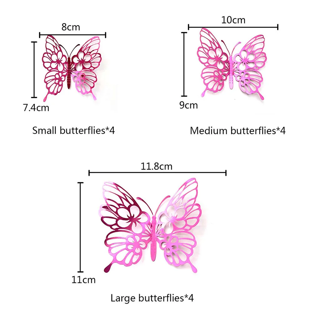 12 Teile/satz 3D Hohl Schmetterling Wand Aufkleber Wand Dekor für Wohnzimmer Hochzeit Party Dekoration Schmetterlinge Aufkleber Aufkleber – Detail 13