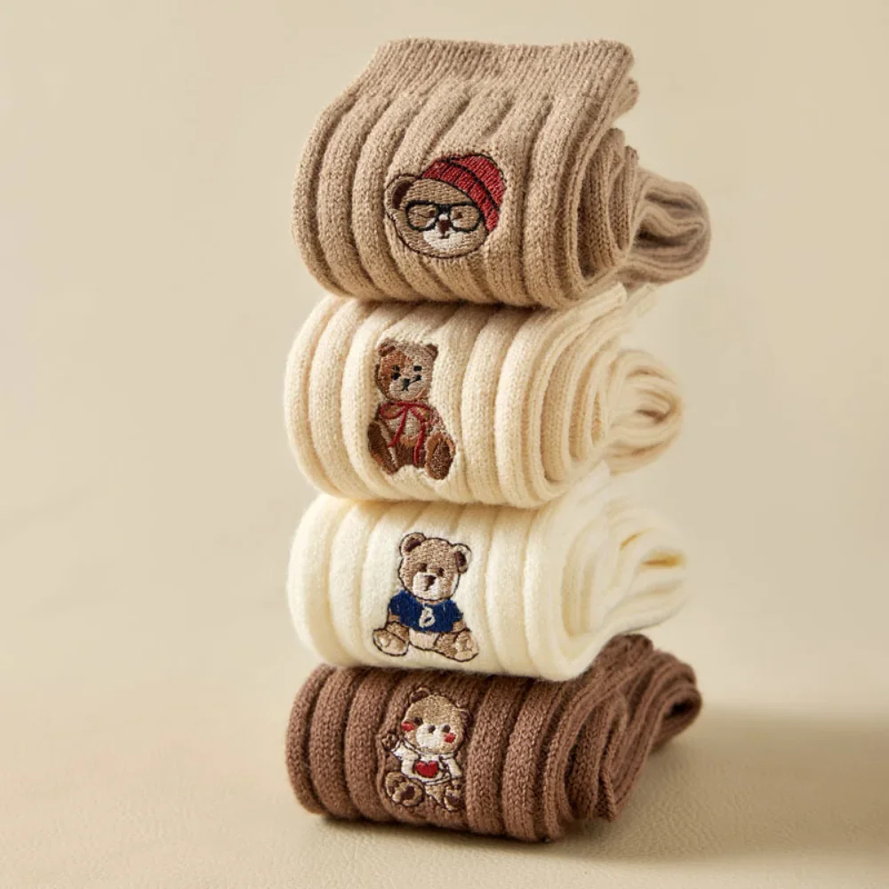 Cute Bear Women For Socks Cartoon Lovely Breathable Happy Funny Casual Smile Ankle Cotton Socks