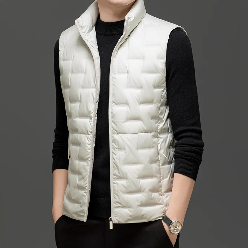 

Men's Slim Fit down Vest Lightweight White Du Feather Warm Collarl oulder Pad Vest Faionable Outerwear for Winter