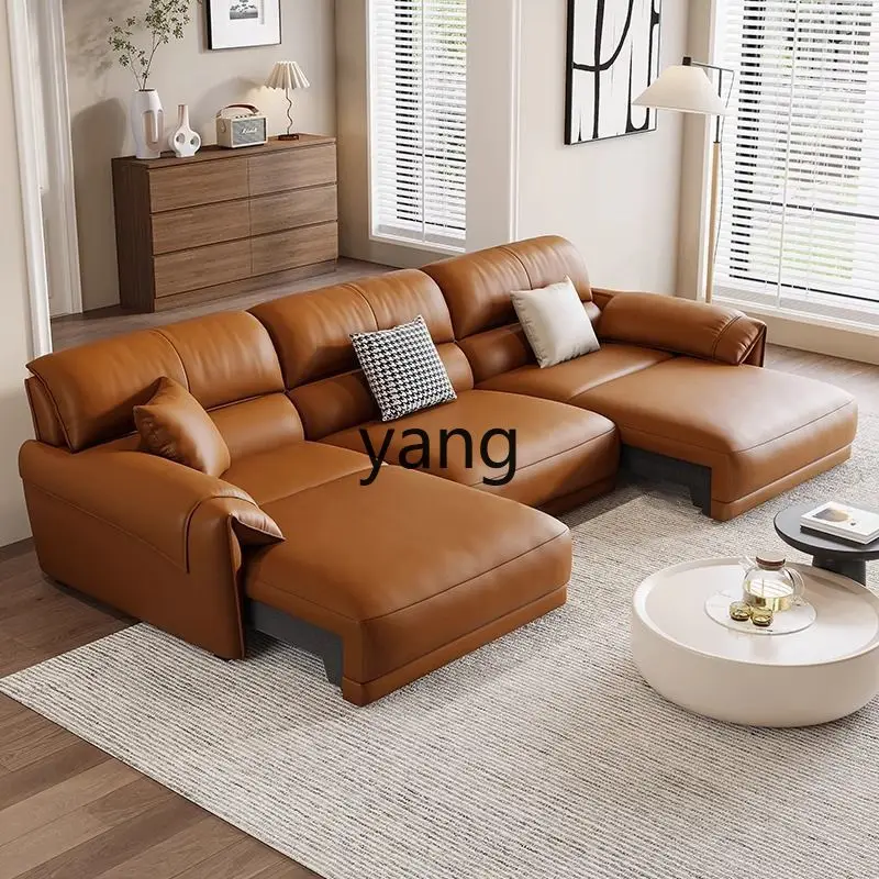 LH leather sofa living room multi-functional retractable small apartment electric sofa bed
