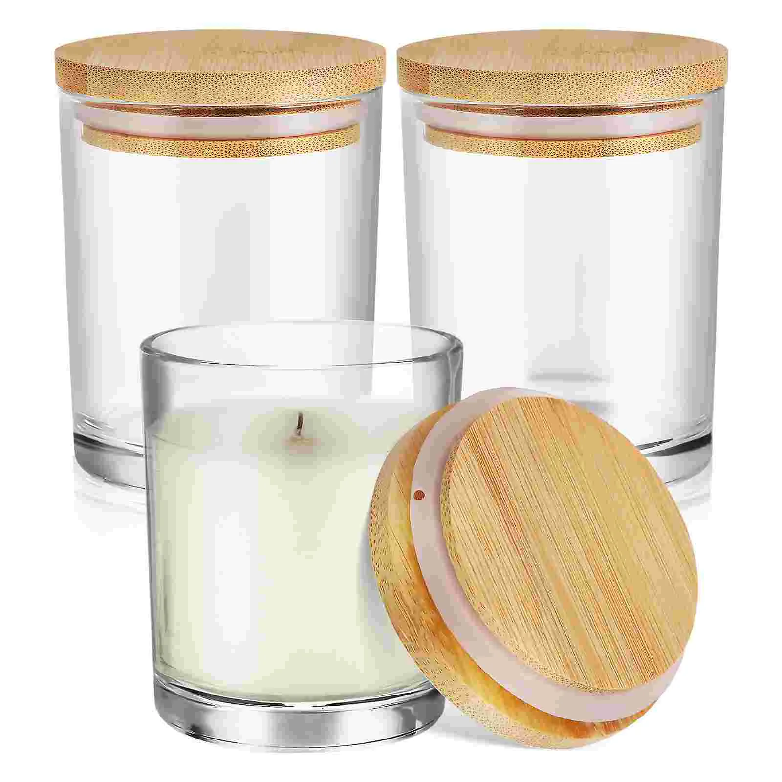 3 Sets Glass Jars Transparent Round Containers for Candles Sturdy Material Safe Use Home Decor Storage Lids Multi