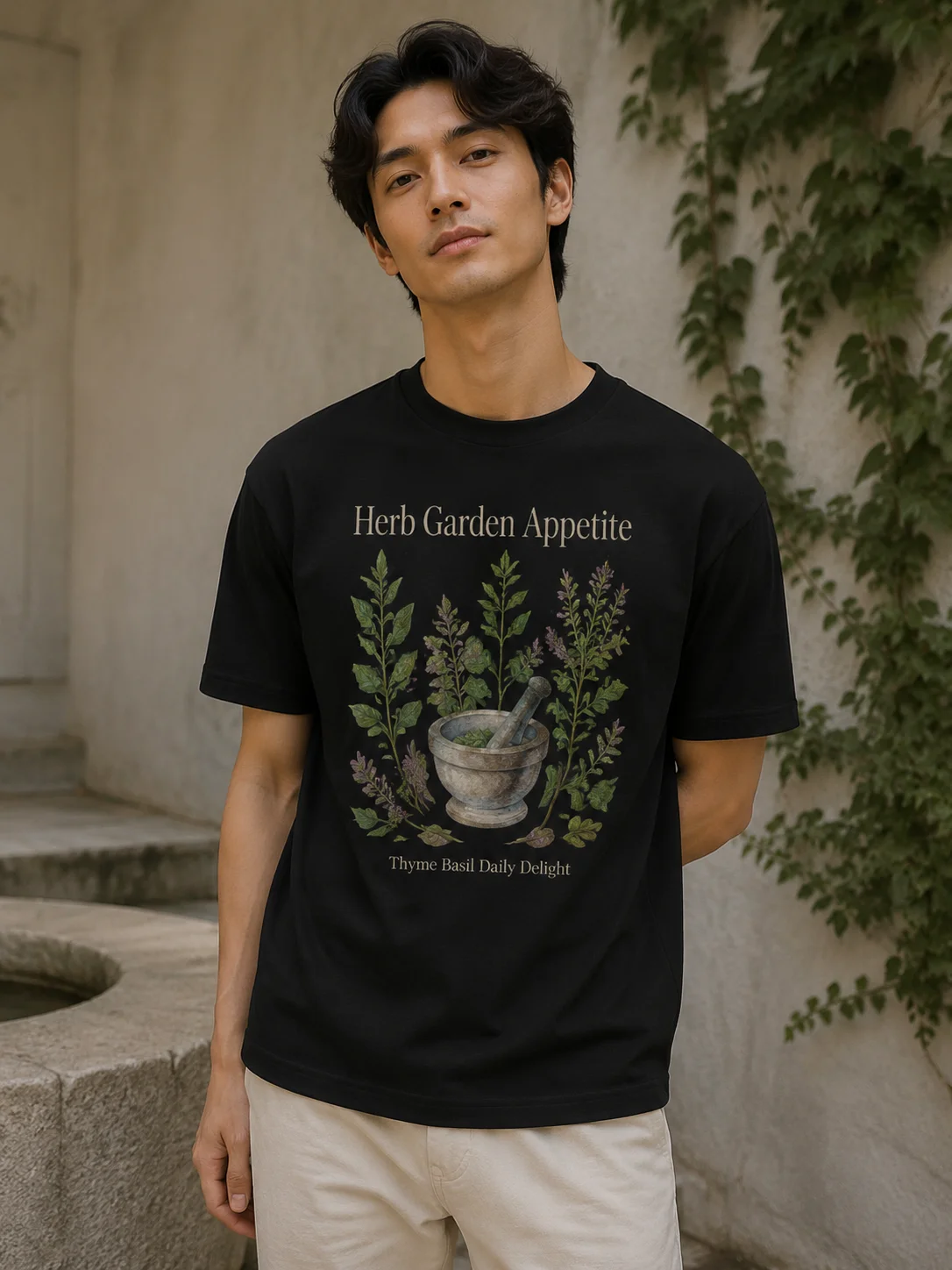 

Men Graphic T Shirt Short Sleeve Classic Fit 50% Cotton 50% Polyester Stretch Fabric Herb Garden Print Street Casual Summer