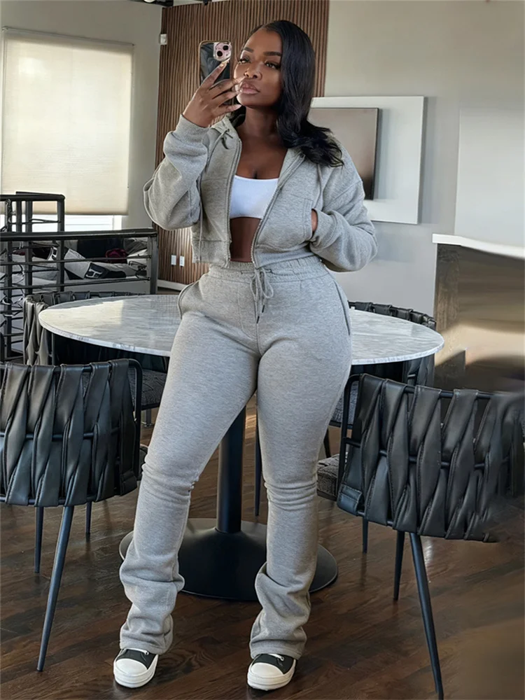 Dziwne, sportowe komplety dresowe damskie na zimę, modne bluzy z kapturem na zamek błyskawiczny + spodnie ze sznurkiem, pasujące, codzienne, klasyczne, jednolite, ciepłe zestawy.