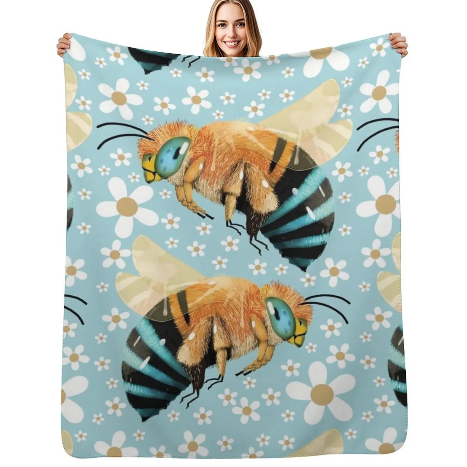 

Blue Banded Bee Throw Blanket Shaggy Sleeping Bag bed plaid for winter Blankets