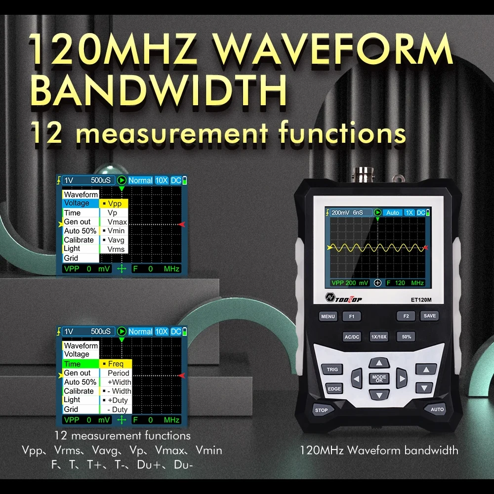 TOOLTOP ET120M Digital Oscilloscope 120Mhz 500MS/S 1MHz Square Wave Signal Output Suitable For Electronic Maintenance Tools