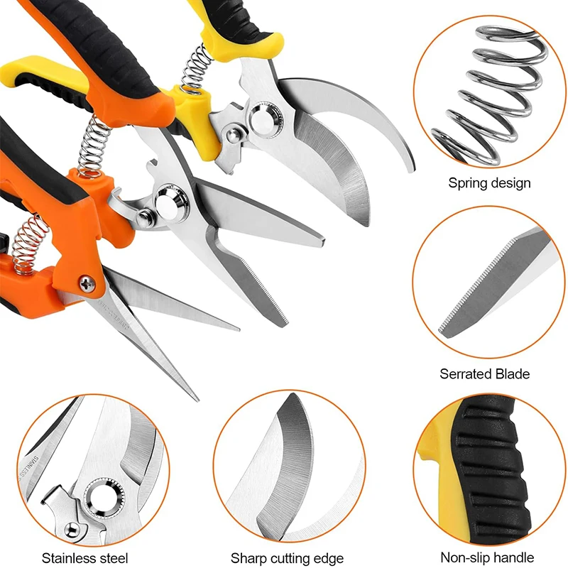 2 3PCS Pruning Shears Garden Shears Set Stainless Steel Pruning Shears For Clippers Gardening Tools Scissors with Soft Grip Hand