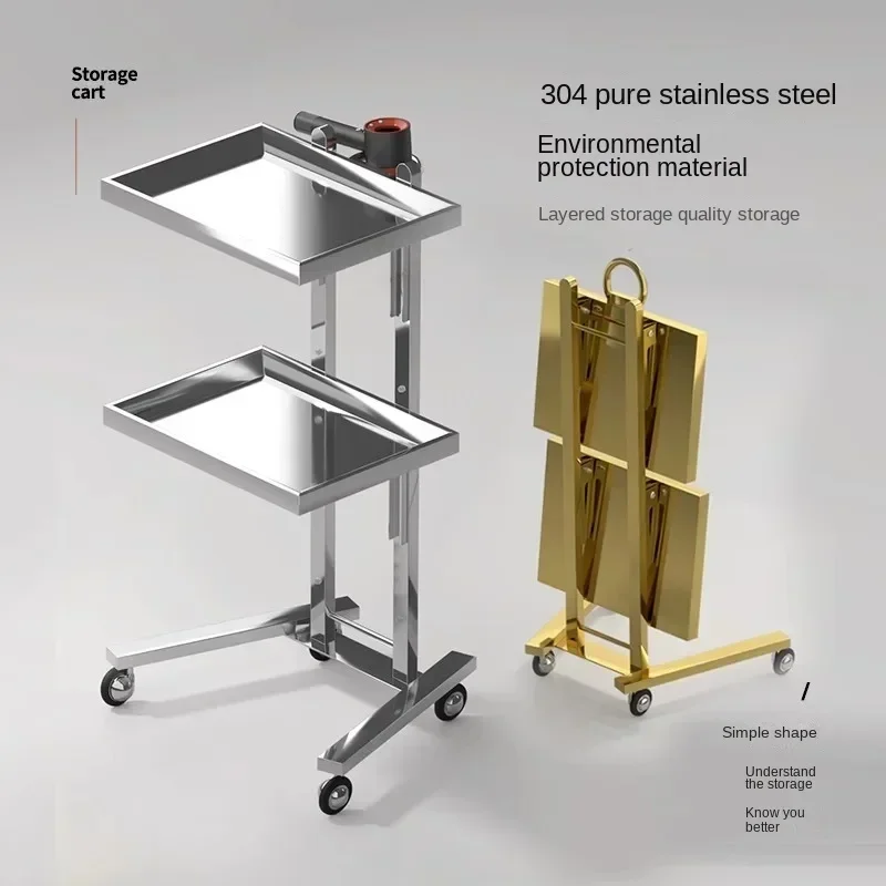 Stainless Tattoo Salon Trolley Utility Hairdresser Salon Furniture Multi-layer Barber Move Tool Cart Storage