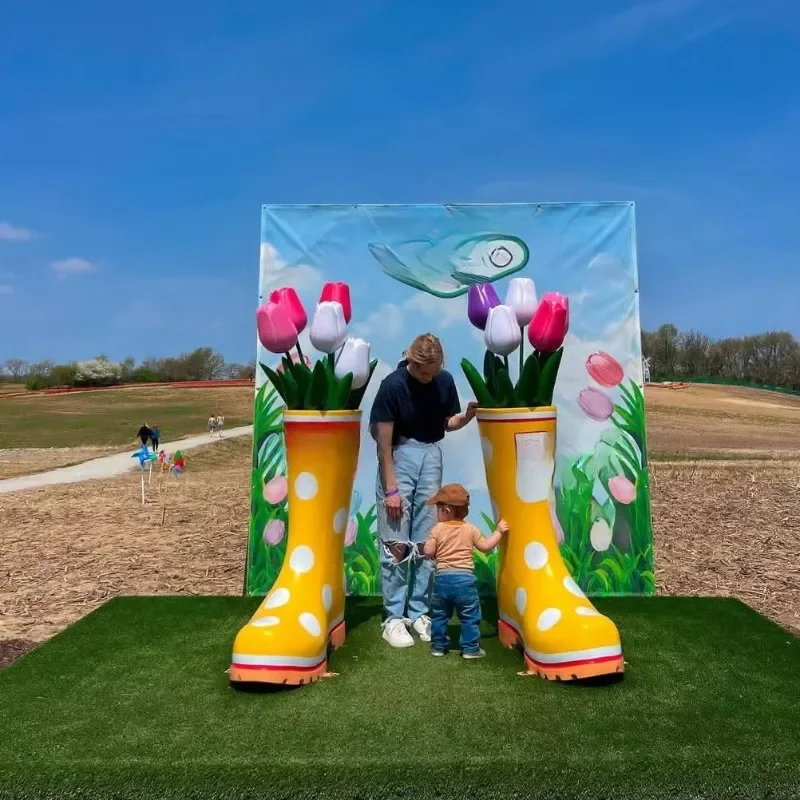 Fiberglass Tulips, Rain Boots Farm Photos, Dot Outdoor Garden Decor, Planter, Weatherproof