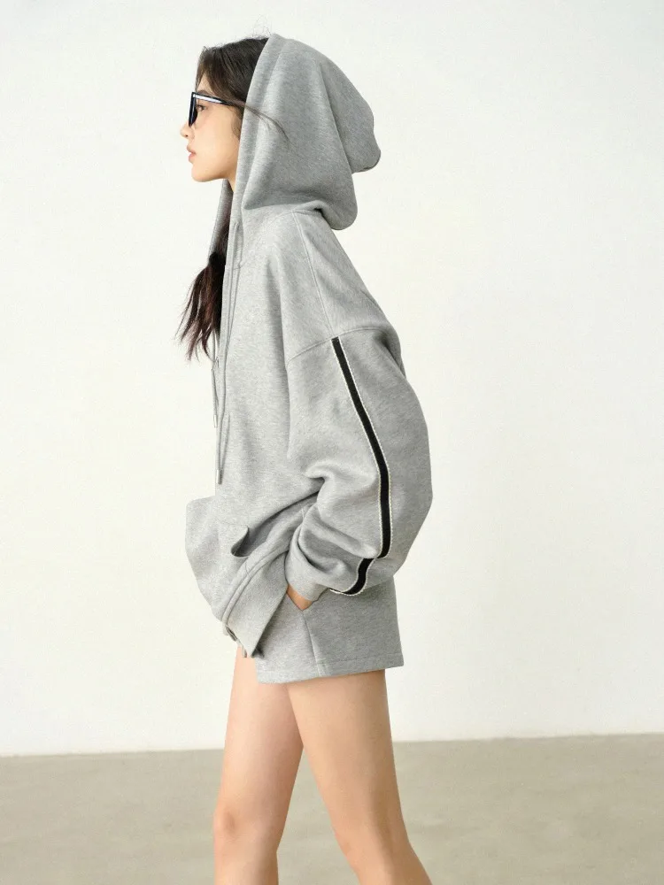 Lässige, lockere, stilvolle Kapuzenjacke mit Reißverschluss, Damen-Sweatshirt, Strickjacke, Kapuze, Herbst, faule Streetwear, Oberbekleidung, trendig, gemütlich, vielseitig