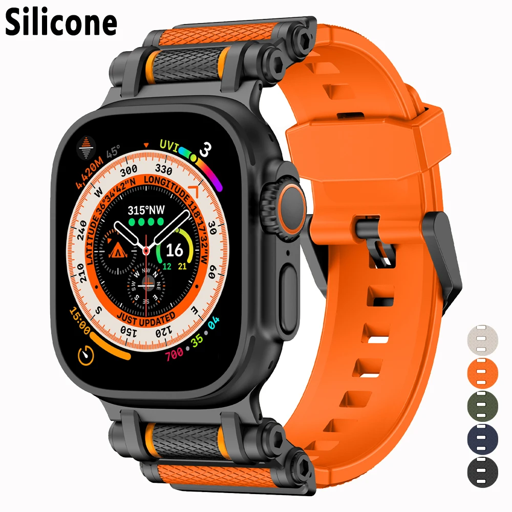 

Силиконовый ремешок для Apple Watch Ultra 3 2 49 мм Serise 11 10 46 мм Роскошный спортивный браслет для Apple Watch 9 8 7 6 5 4 SE 3 45 мм 44 мм