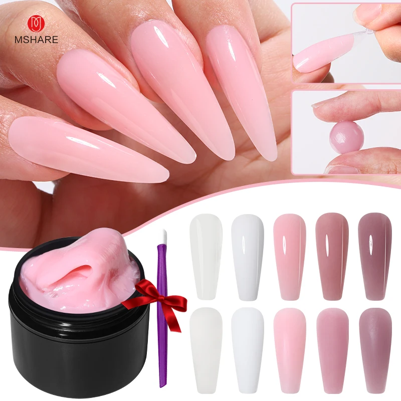 MSHARE 15ml Non Stick Hand Extension Gel Set Clear Pink 3D Modeling Solid Gel Nail Polish Carving Flower Embossing Pen 5 Colors