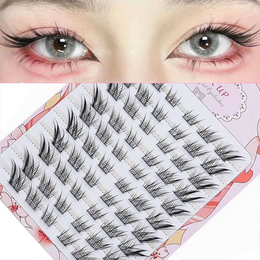 60 자연 속눈썹 클러스터 DIY 속눈썹 확장 Wispy 3D 고양이 눈 속눈썹 클러스터 C 곱슬 단일 속눈썹