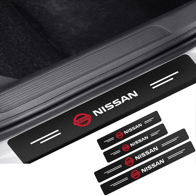 4Pcs Car Logo Carbon Fiber Anti Scratch Scuff Pedal For Nissan Nismo X-trail Almera Qashqai Tiida Patrol Y62 Teana J32 Skyline