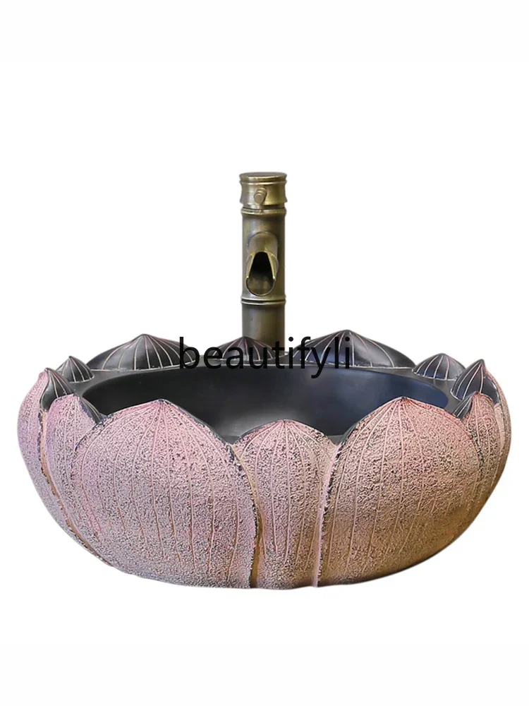 

Chinese creative washbasin basin bathroom balcony washbasin art retro lotus wash hand plate