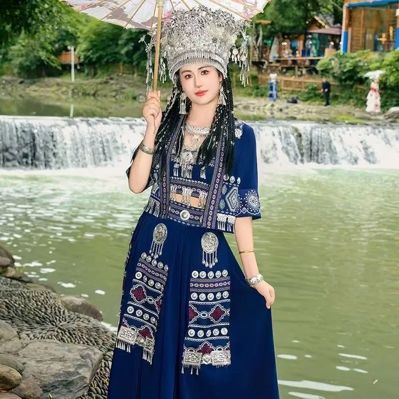 Hmong Costume Women Traditional Chinese Dress Hanfu Clothing Stage Dance Performance Outfits Female Hanfu Hmong Suits
