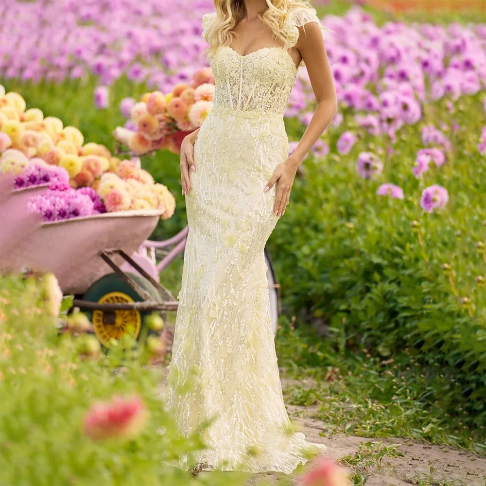 

Evening Gowns Sparkly Long Ball Gowns Sexy Off the Shoulder Appliques Sweetheart Mermaid Prom Dress Sheer Corset Sleeveless Lace
