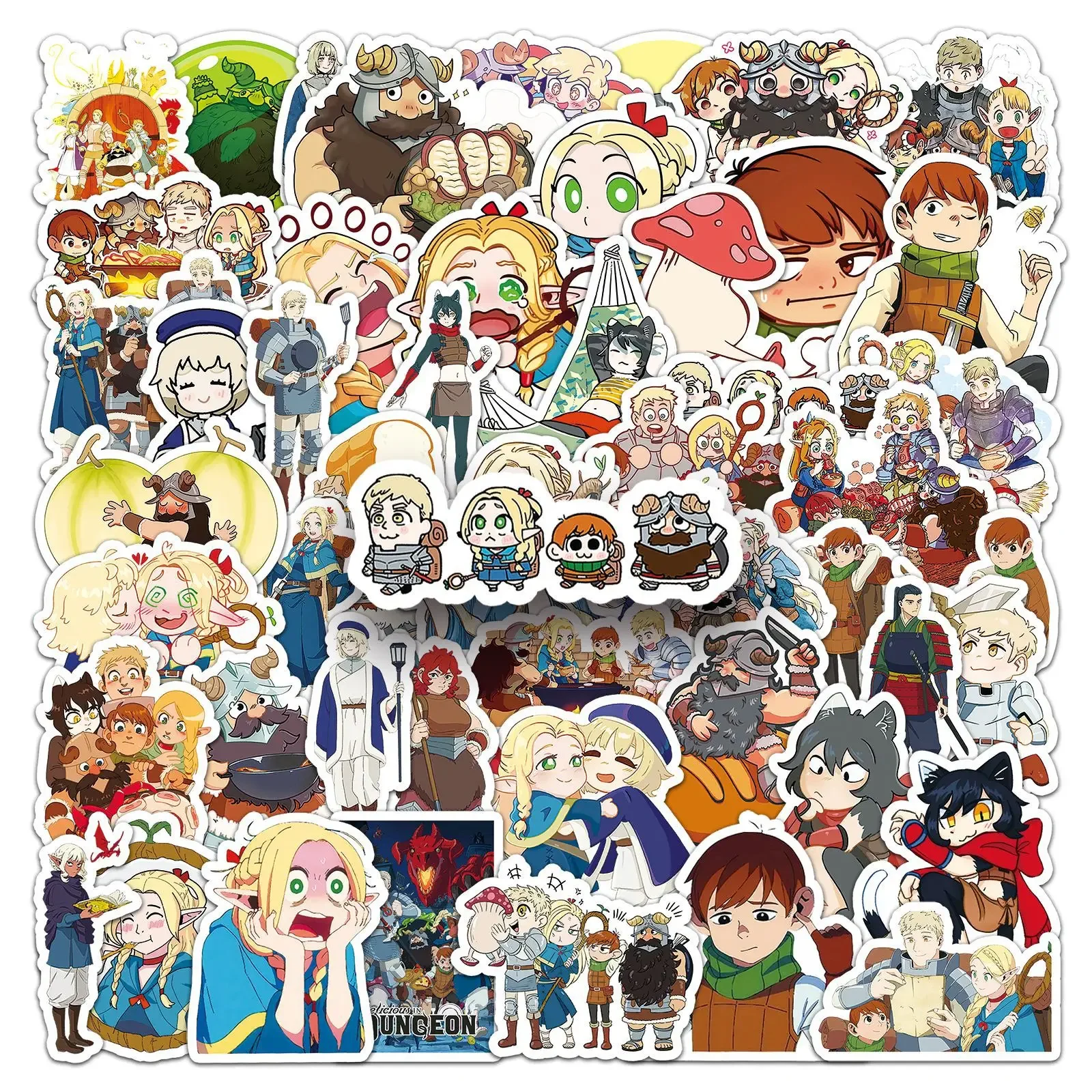 สติกเกอร์การ์ตูน Delicious in Dungeon ลายอนิเมะ 50 ชิ้น ของเล่น DIY สำหรับตกแต่งกระเป๋าเดินทาง สเก็ตบอร์ด โทรศัพท์ จักรยาน ของขวัญสำหรับเด็ก