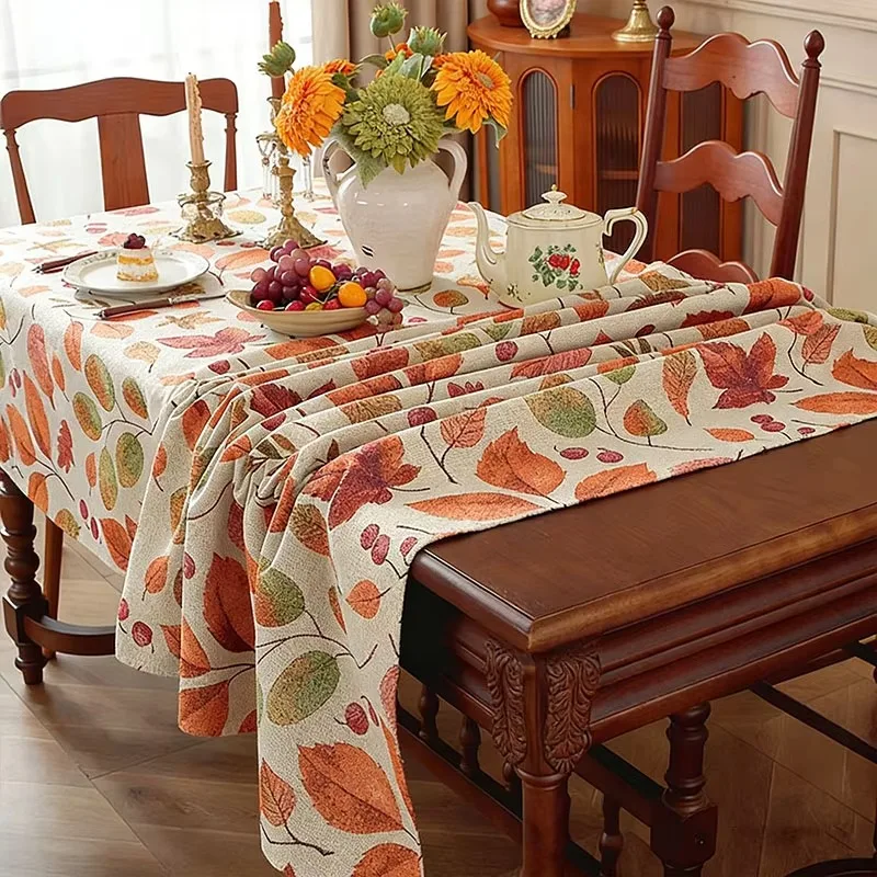 Autumn Thanksgiving Rectangular Table Cover, Reusable Maple Leaf Decor for Dining Room & Party