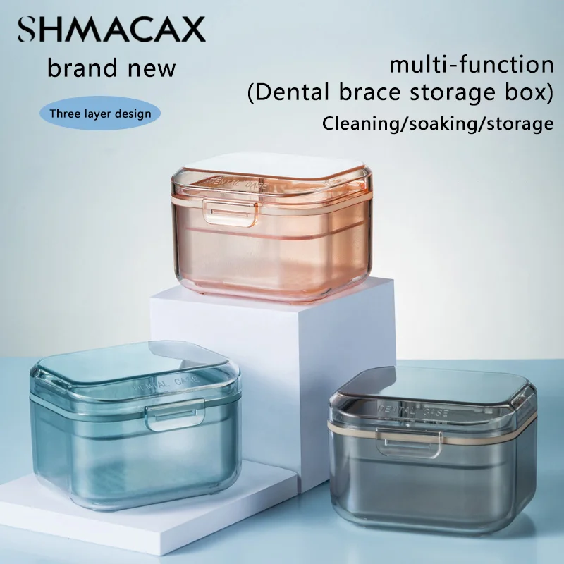 Orthodontic Retainer Three-Layer Braces Storage Box Soaking Invisible Teeth Denture Cleaning Tooth Storage Portable Belt Case