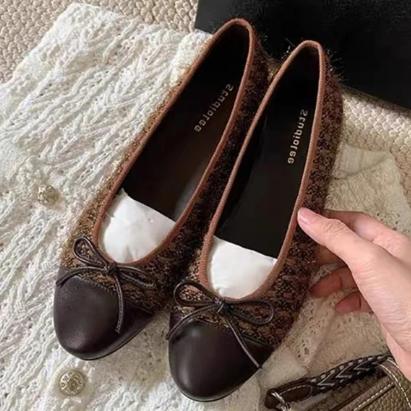 

Fashion Designer Flat Shoes Women Round Toe Splicing Bowknot Sweet Autumn Women's Shoes Comfort Shallow Casual Shoes for Ladies