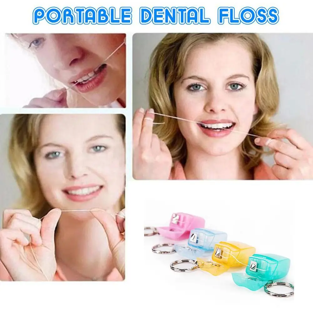 Dental Floss Tooth Shape Keychain, Portable Dental Floss, Higiene Oral, Cuidados de limpeza, Jóias Dentes, Chaveiro, Aleatório, 1Pc