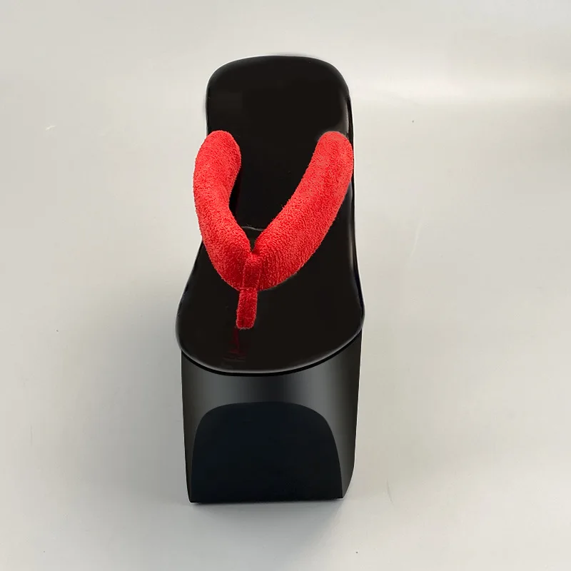 Sandálias Geta de Cosplay Plataforma nas Cores Preto e Vermelho - Acessório para Kimono Japonês