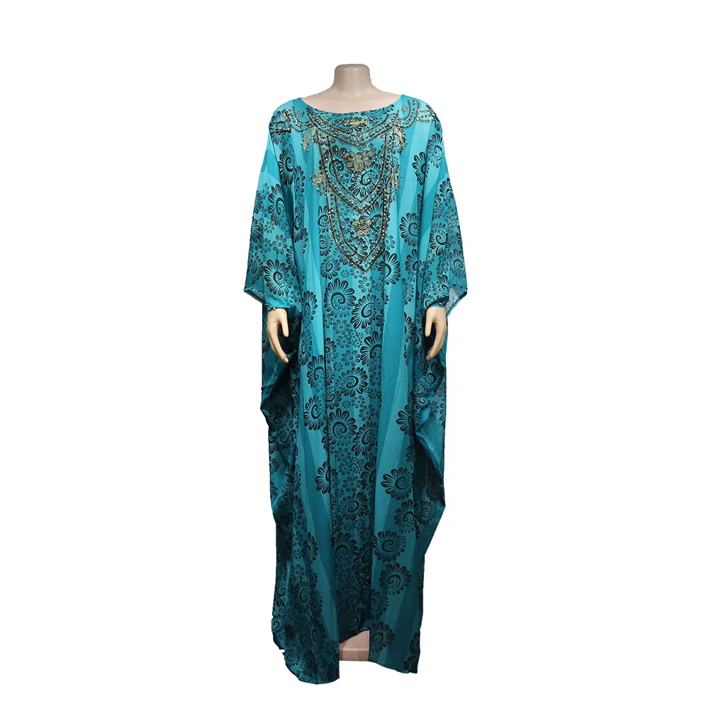 2025 African Mother Luxury Large Swing Dress with Inner Skirt Chiffon Diamond 2 Piece Set Gown O Neck Printed Women Dashiki Robe