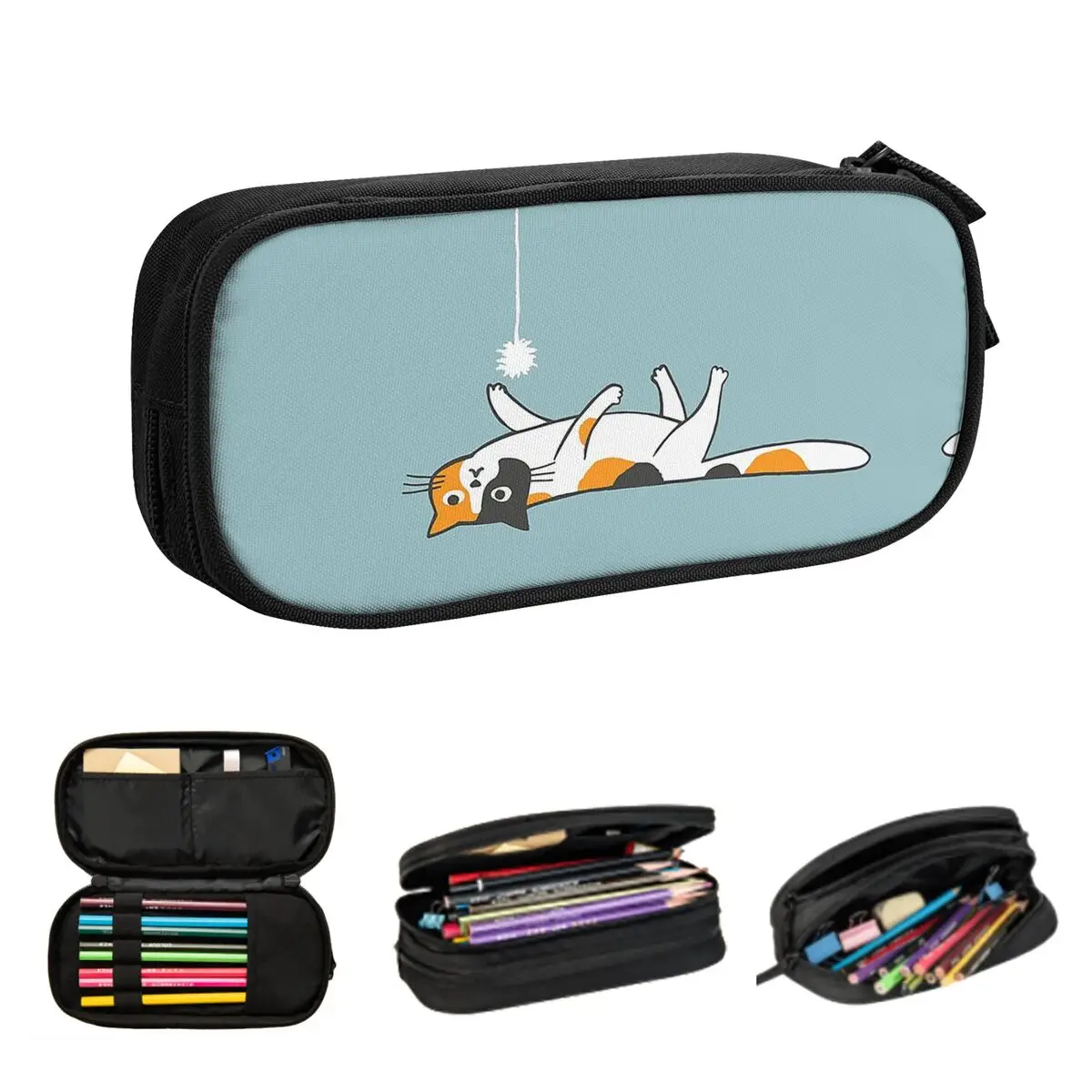 engracado chato chato gatinho gato lapis cases grandes bolsas de caneta de armazenamento caixa de lapis bolsa para meninos meninas estudantes papelaria escola 01