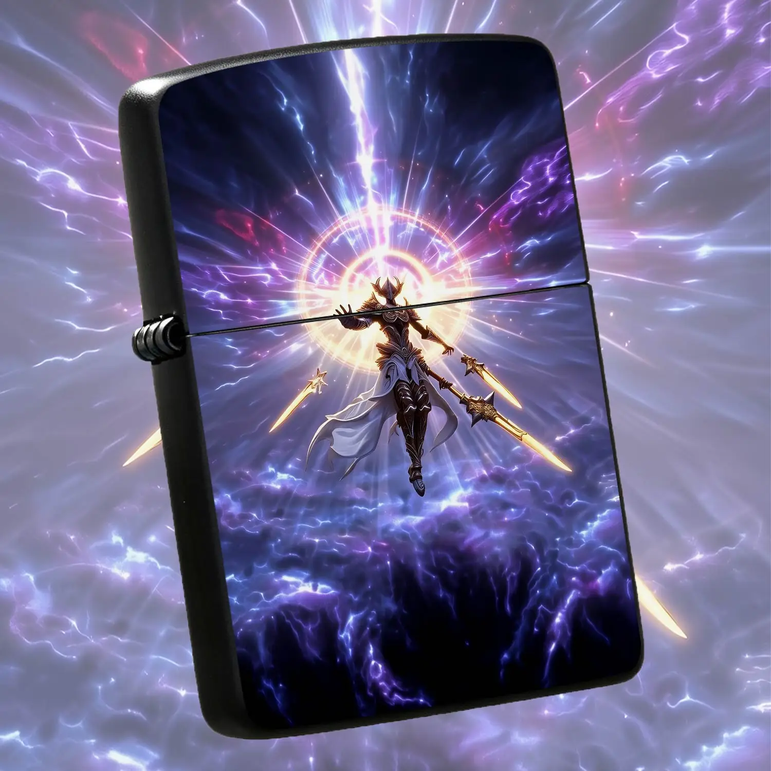 Exquisite Fantasy Holy Knight Themed Lighter, Stunning Cosmic Lightning Armorpattern Print, Portable Stylish Accessory, Ideal For Daily Multi-Scene Use, Gifting And Personal Collection, Delicate Eye-Catching Decorative A Humorous And Intere
