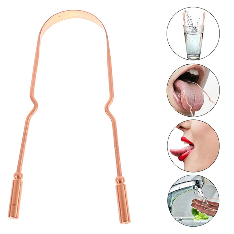 Tongue Scraper Copper Oral Cleaner Brush Fresh Breath Cleaning Tongue Toothbrus