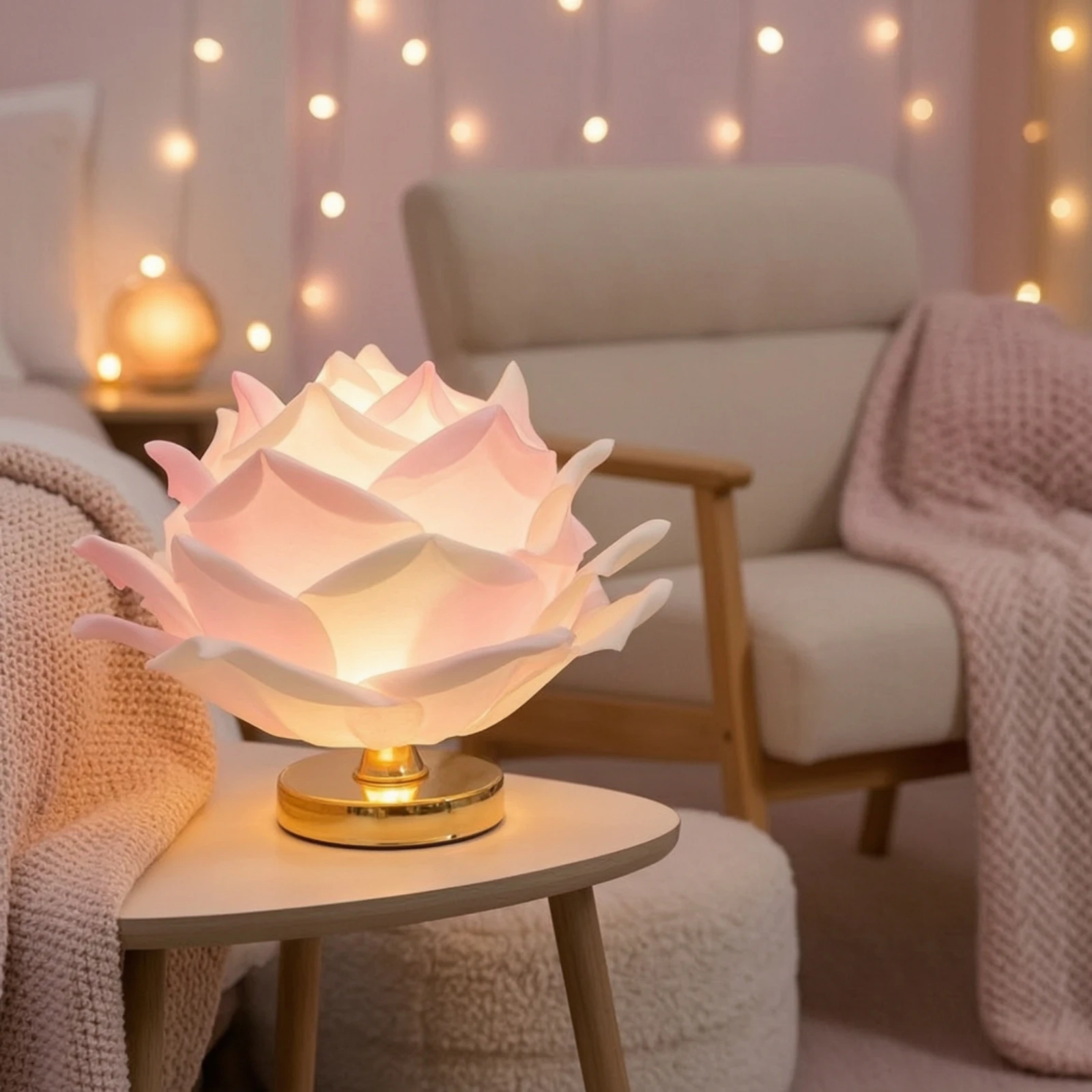 Lotus Flower Table Lamp Ambient Flower Table Lamp Eye-Caring Glare-Glare-Free for Bedroom, Nightstand