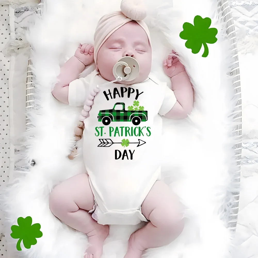 Happy St Patrick's Day Newborn Rompers Truck Crushing Shamrocks Printed Jumpsuits Toddler St. Patricks Day Rompers Clothes