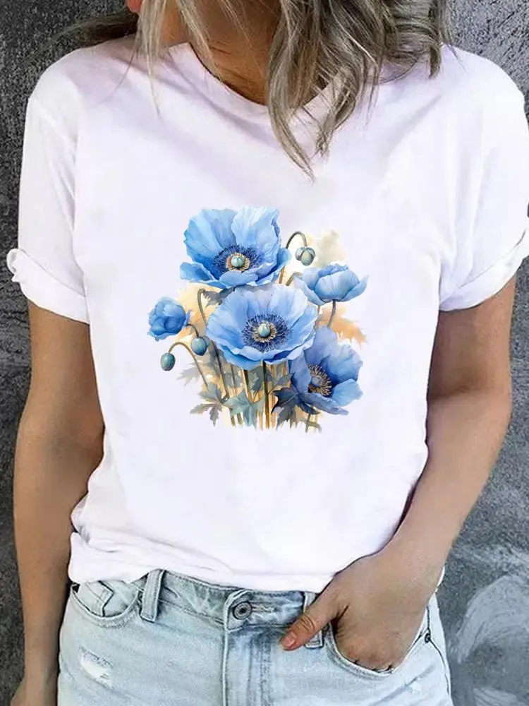 Flower Sweet Trend Cute 90s T-shirt Ladies Fashion Basic Women Graphic Short Sleeve Clothing Tee Top Clothes Print T Shirt