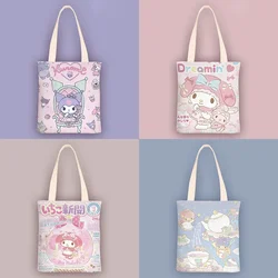 New Hello Kitty Kuromi Cartoons Shoulder Bags Sanrio Original Anime Printing Canvas Waterproof Cute Handbag Girls Birthday Gifts