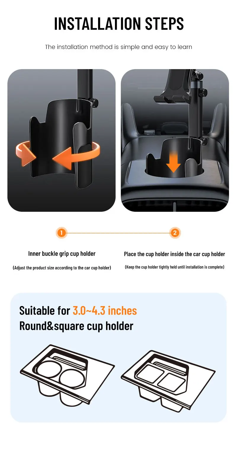 Auto-Getränkehalter Tablet- und Handyhalterung, Universeller Ständer für 4-13 Zoll Geräte, Sicherer Halter für Navigation und Beifahrerbetrachtung – Detail 12