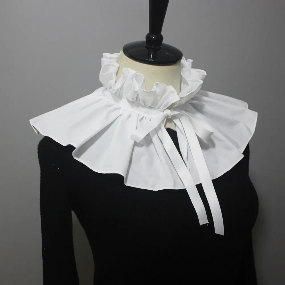 Victorian Ruffle Women Fake Collar Adjust Size Lace-Up False Collar Elizabethan Collar for Lady Girl