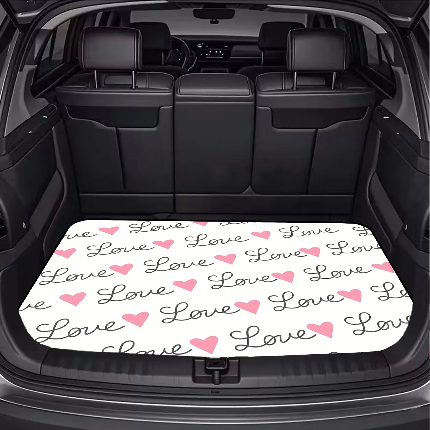 Car Trunk Mat, Handwritten Love Letter And Pink Heart Seamless Pattern Rear Cargo Liner, Women Car decor, Car Accessories, Interior Decoration Mat, Non-Slip Trunk Protector, Universal Fit For Sedan SUV Truc