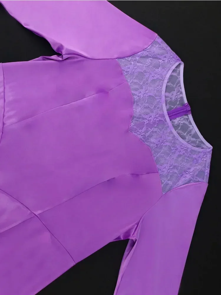 Abito slim fit pieghettato elegante girocollo in pizzo Abito lungo da festa in discoteca con patchwork in raso viola opaco autunno/inverno