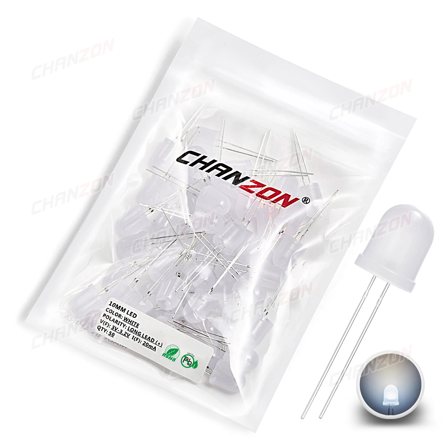 50pcs 10mm LED Emitting Diode Micro Indicator White Red Green Blue Yellow 3V DIY PCB Circuit Transparent Diffused Arduino Bulb