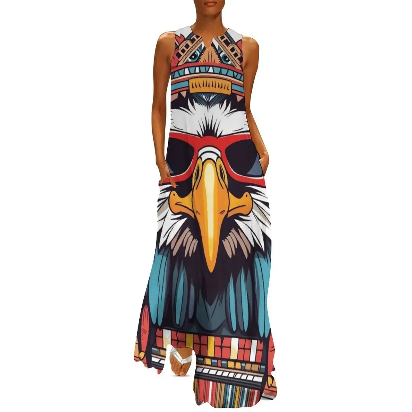 

Funky Aztec History Eagle Warrior with Sunglasses Aztec Long Dress elegant dresses for women Dress