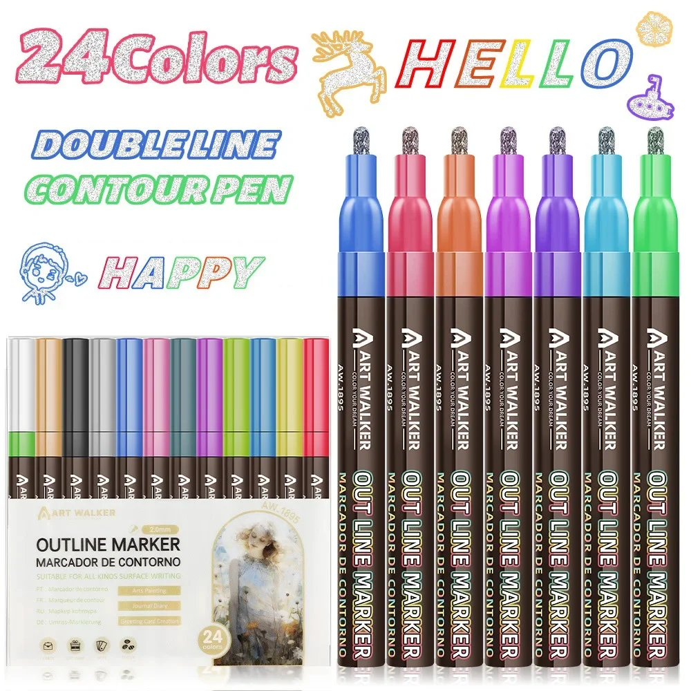 

Double Line Outline Marker Pen Set 2mm Metallic Color Magic Highlighter Marker Pen for Art Painting Writing School Supplies