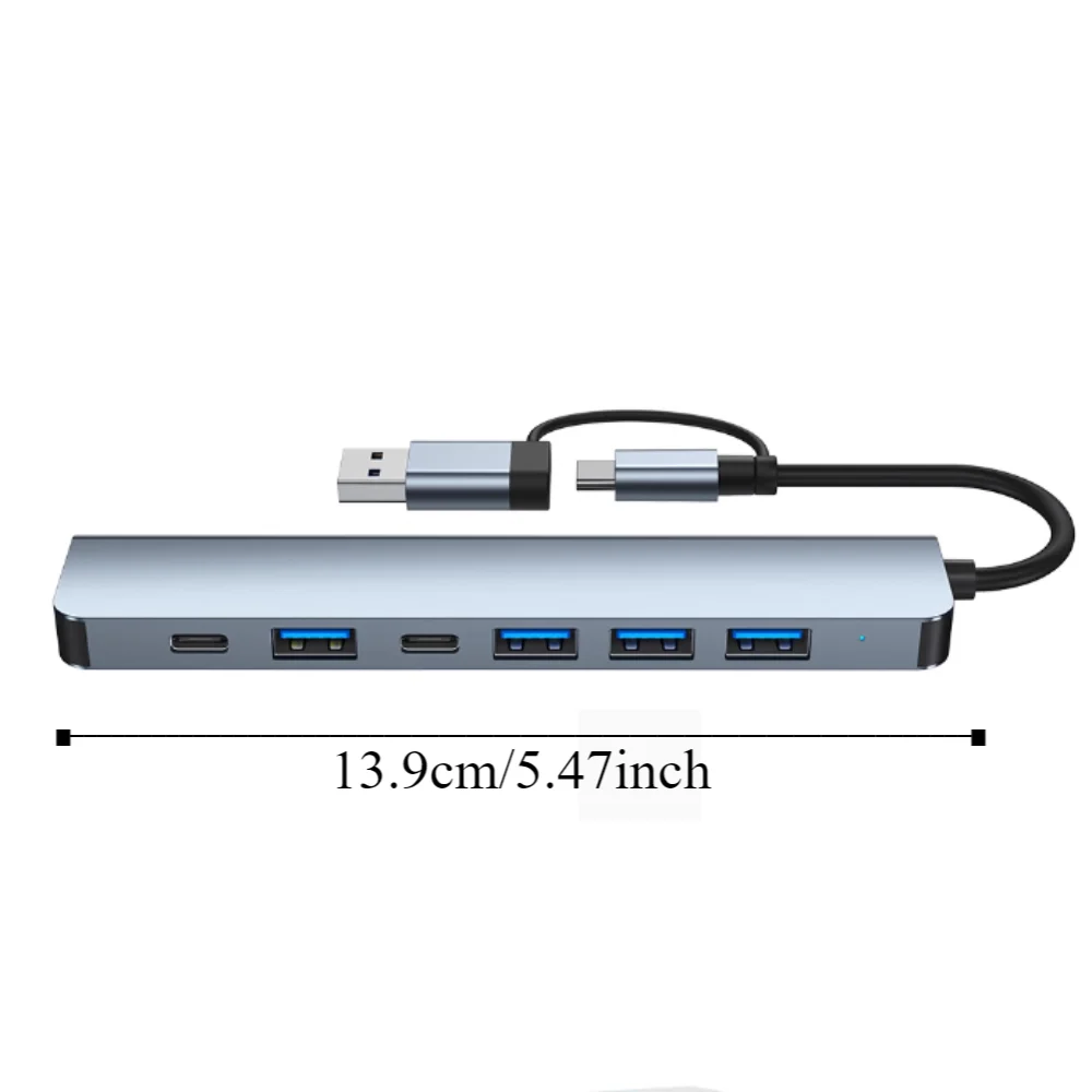 Hub dock di espansione da 1 a 7 tipo C Splitter multiinterfaccia Splitter USB 7 in 1 Docking station multifunzionale grigia di tipo C
