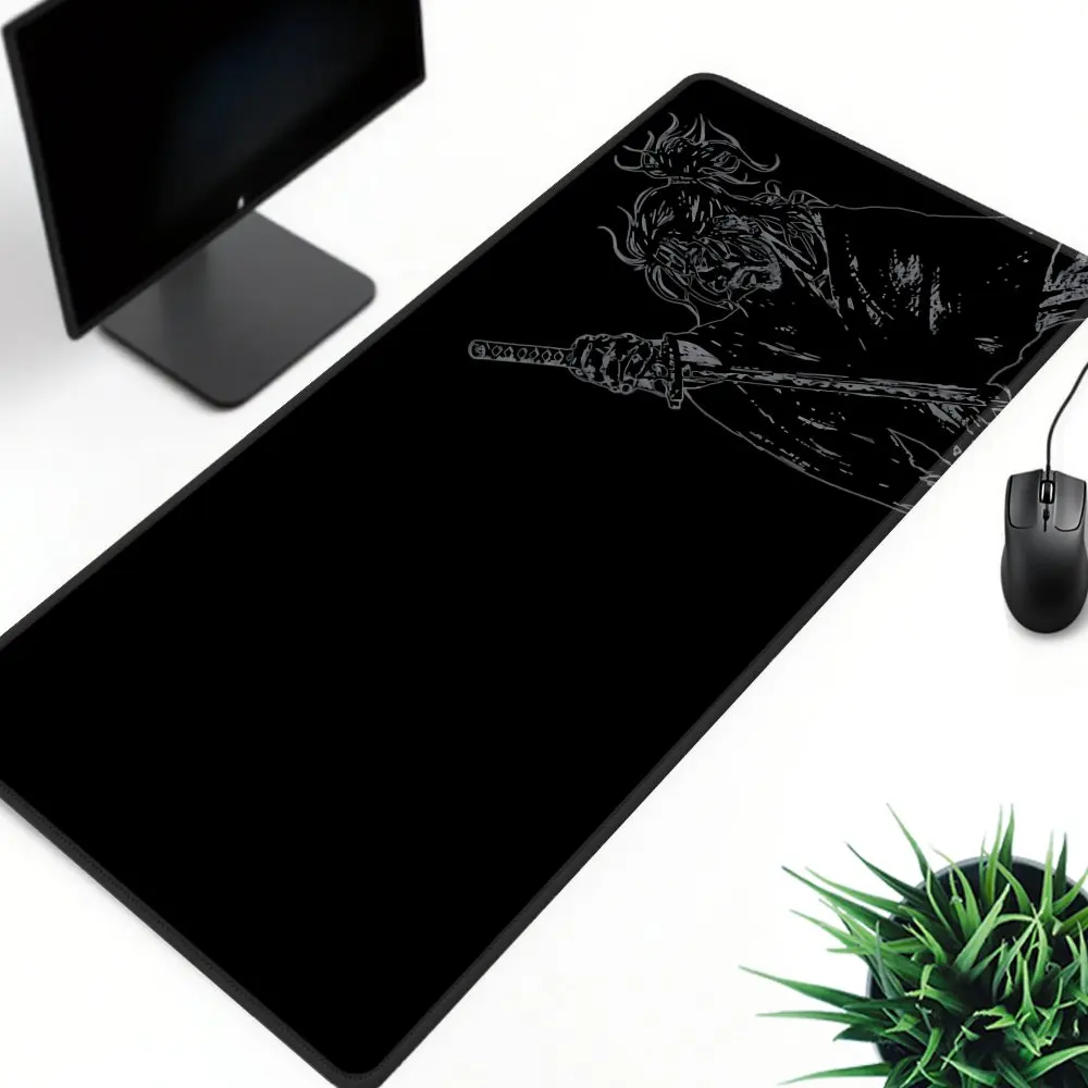 Aesthetic Oni Samurai Linienkunst Druck Mauspad, große rutschfeste Deskmat, wasserdichte Gaming-Tastaturmatte für Heim & Büro