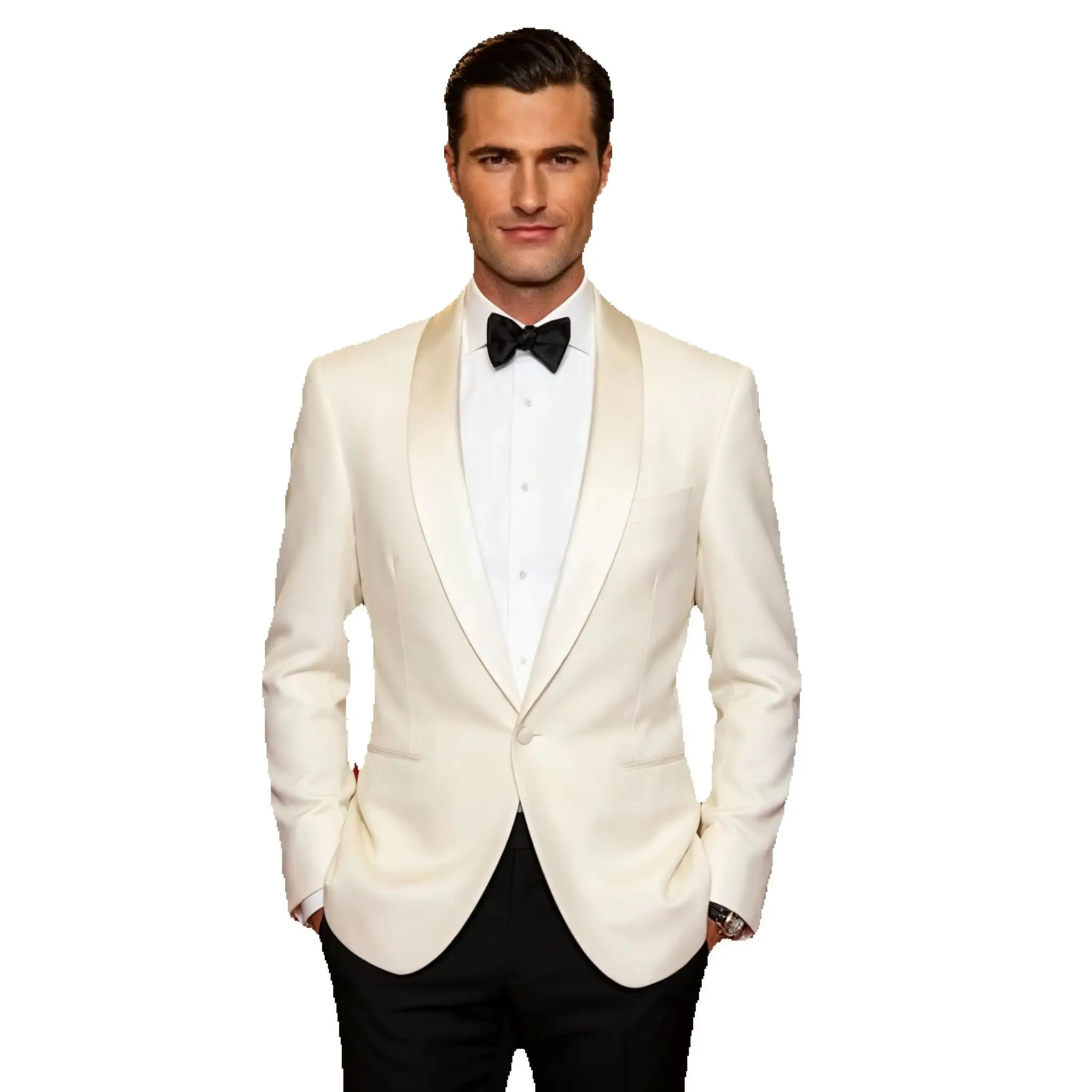 

Ivory Men's Blazer British's Style Casual Slim Fit Suit Jacket Male Blazers One Button Men Coat Elegant Men Clothes Tops