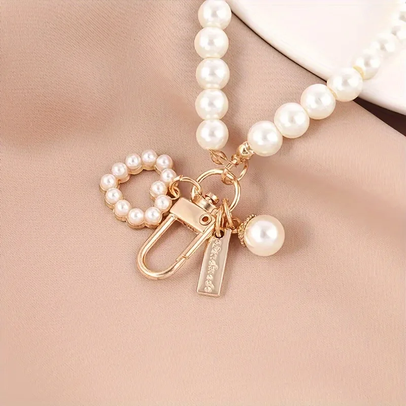 ZAKOL Shiny Pearl Shell Keychain Cute Pendant For Women Girls Bag Backpack Car Key Phone Charm Accessory