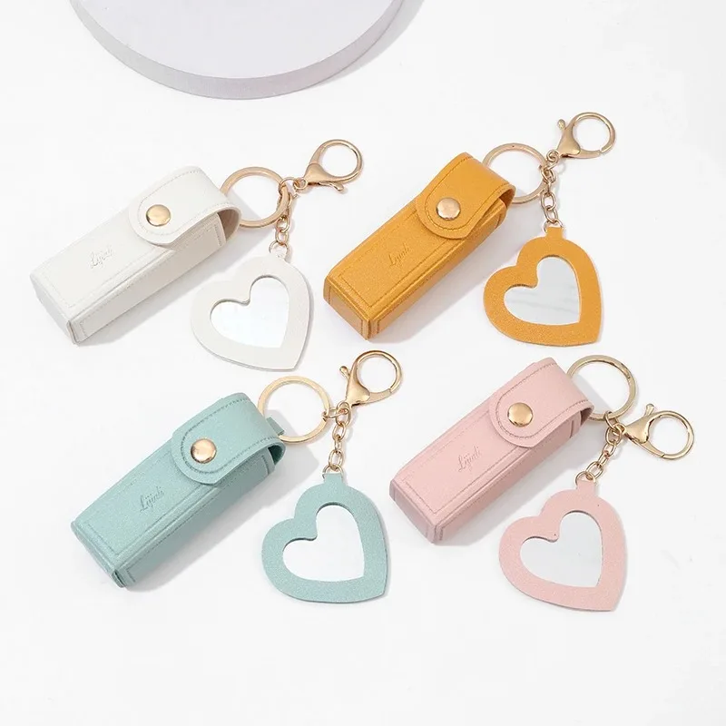 Portátil lápiz labial boca sobre rojo regalo monedero llavero lápiz labial Mini bolsa de almacenamiento cambiar caja de almacenamiento de moda con espejo.